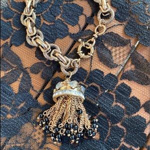 Black and gold chain link tassel bracelet